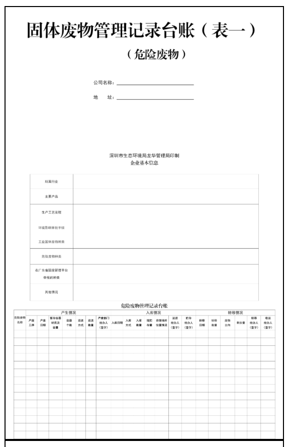 固體廢物管理記錄臺賬